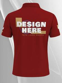 Kemeja Polo Lengan Pendek Pria dengan Kerah Lipat yang Dapat Disesuaikan, Mendukung Pencetakan Teks dan Logo, Atasan dengan Desain Cetak yang Dipersonalisasi, Kemeja Golf - Merah - View 2
