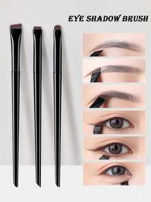 3Pcs Ultra-Thin Angled Precision Eye & Brow Brush Set | Raffaello Slanted Eyeliner & Eyebrow Brushes, Cruelty-Free Synthetic Bristles Professional Eye Makeup Tool (Black) - Pink - View 5