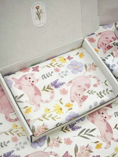 20pcs-Floral Cat Pattern Gift Wrapping Paper, 20 Inches X 14 Inches. Suitable For Spring/Summer Holiday Gifts, Weddings, Birthday Gifts, Valentine's Day Gifts, Flower Bouquet Wrapping, Shoes/Clothing Packaging, Gift Bag Filler.