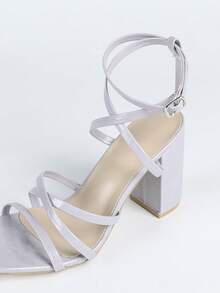 Damen Lila Quadratische Zehenkappe Plateau Absatz Party Minimalistisch Casual Komfortable Vielseitige High Heel Sandalen - Violett - Übersicht 3