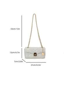 New Fashion Women's Quilted Woven Metal Chain Small Square Bag, Metal Clasp Closure, Minimalist Commuter Versatile Shoulder & Crossbody Bag - Multicolor - View 11