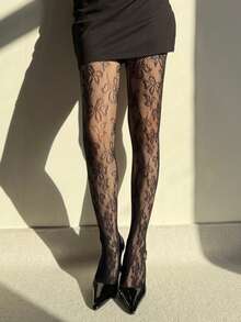Medias de mujer con encaje floral y rejilla, mallas antirrotura para primavera/verano - Multicolor - Ver 6