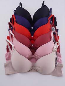 AMORARMA Sujetadores de mujer, copa B, paquete de 6, 6 colores, copas 3/4, tres broches metálicos, tirantes ajustables, confeccionados en satén brillante para un look sofisticado; ofrecen múltiples opciones de ajuste para adaptarse a diferentes necesidades de comodidad y sujeción. El sujetador presenta un diseño con lazo plisado, ribete de encaje, borde decorativo y relieve en forma de corazón, que proporciona forma y sujeción, convirtiéndolo en un sujetador sexy y cómodo con ribete de encaje. - Negro - Ver 6