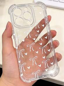 Cute Bow & Heart Design Transparent Phone Case, With Shock-Proof Edges, Compatible With IPhone 17/17Pro/17ProMax/16/16Pro/16ProMax/14/15/16/16 Pro Max/12 Pro/11/Xr/Xs/7/8 Plus - Durable TPU Material Protective Cover - White - View 4