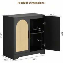 Gabinete Buffet, Almacenamiento Credenza con 2 puertas de ratán y estantes, Mesa de consola moderna Acento Gabinete de café para sala de estar, cocina, pasillo, comedor, entrada - Negro - Ver 2