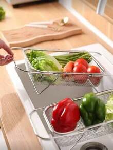 1pc/Square Stainless Steel Sink Strainer Basket, Kitchen Colander For Drying Dishes & Rinsing Produce - A - View 2