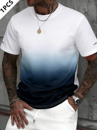 Men's Summer Casual Colorblock T-Shirt, Quick-Dry Round Neck Sports Short Sleeve Top, Suitable For Outdoor Leisure And Sports Wear