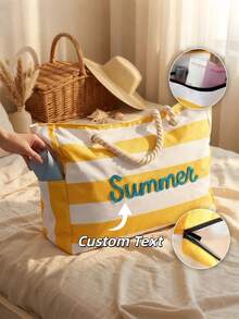 Túi tote đi biển có khóa kéo tùy chỉnh, túi đeo vai chống cát, chống nước, dung tích lớn, quà tặng cho phù dâu, túi du lịch ngoài trời. - Nhiều màu - Xem 1