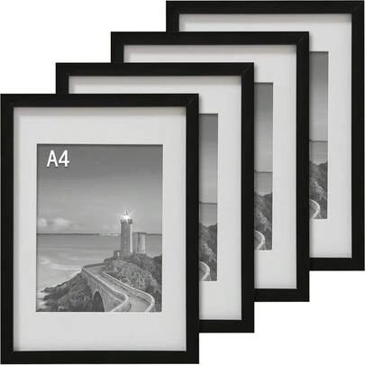 Cispree A4 Photo Frame-Black(4Pack), Solid Wood Picture Frame For 11.69x8.27 Inc