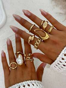 Set Cincin Gaya Punk 11 Buah, Set Cincin Geometris Vintage, Hadiah Perhiasan Modis yang Dipersonalisasi, Cocok untuk Pakaian Sehari-hari, Aksesori Pesta, Musim Panas, Perhiasan - Emas - View 1