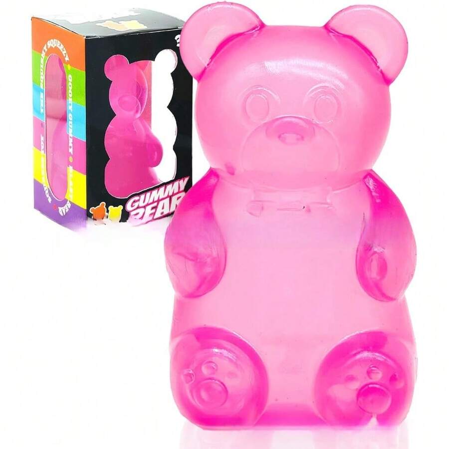 Blue Transparent Gummy Bear Squishy Toy, Soft Squishy Toys For Kids, Adorable Squishies For Sensory Play & Stress Relief, Fun Fidget Gift For Children - 粉紅色糖果熊 - 查看 1