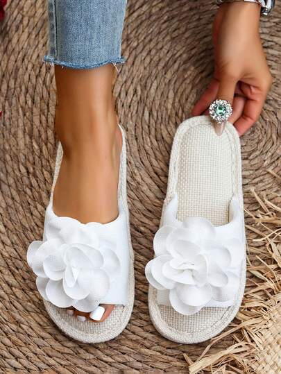 2026 Sandalias planas de suela blanda con diseño floral y punta abierta, para todas las estaciones