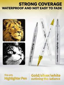 New High-Capacity Highlighter Markers, Classic Gold, Silver, And White Colors, Suitable For Different Styles And Subjects, Durable Tip With Smooth, Uniform Ink Flow, Excellent Color Coverage, Waterproof And Fade-Resistant, Ideal For Illustrations, Anime, Watercolor, Colored Pencil, And Sketches Requiring Enhanced Dimensionality. - Sets - View 8