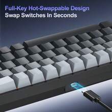 APAYADO USB有线机械游戏键盘A68，RGB背光迷你键盘，68键，全热插拔红/青轴，60%紧凑型人体工学设计，适用于电竞、办公、打字 - 查看 6