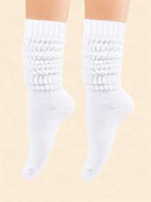 1 Pair Of Ladies' White Fashion Pile Socks Suitable For Daily Use. - White - View 1