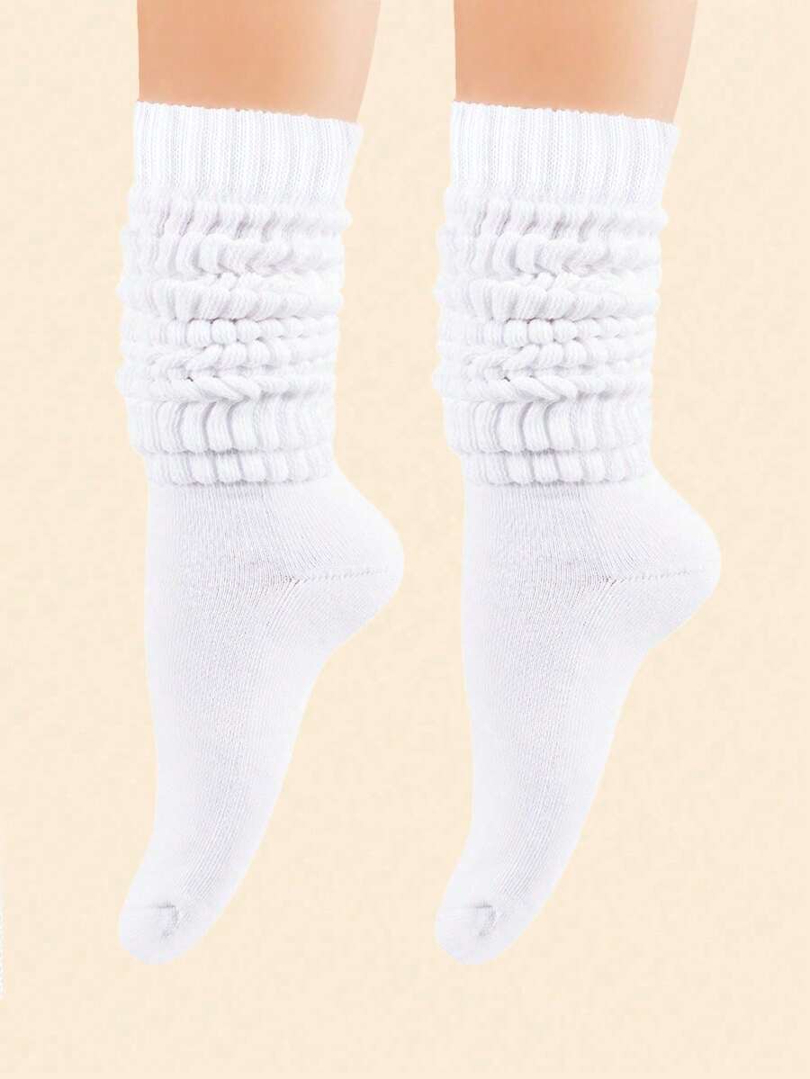 1 Pair Of Ladies' White Fashion Pile Socks Suitable For Daily Use. - White - View 1