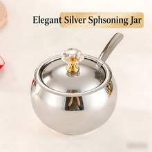 奢华金银双色不锈钢调味罐 | 含水晶旋钮盖和勺子 | 厨房调料罐套装 - 彩色 - 查看 11