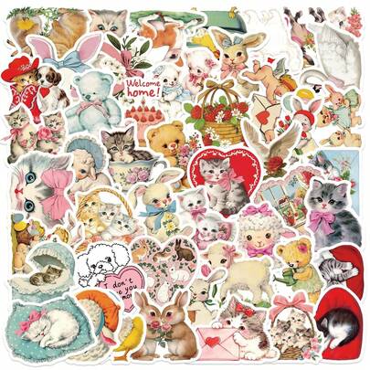 50 Pieces Of Vintage Animals Clipart Graffiti Stickers Decorative DIY Hand Ledger Stationery Luggage