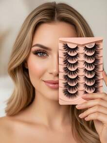 7 Pairs Natural Thick False Eyelashes, Fluffy And Slender, Suitable For Daily Wear, Manga Style, Travel Essential, Strip False Eyelashes, Eyelashes, False Eyelashes, False Eyelashes - Black - View 5