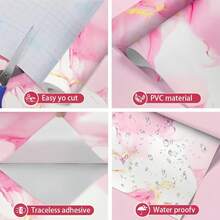 1 Cuộn Giấy Dán Tường Tự Dẹp Màu Hồng Bóng, Dày, Họa Tiết Đá Cẩm Thạch, Chống Thấm Nước, Chống Dầu, Chống Mài Mòn, Có Thể Tháo Gỡ Và Tái Sử Dụng, Thích Hợp Cho Trang Trí Tường Phòng Ngủ, Phòng Khách, Phòng Tắm, Nhà Bếp, Trang Trí Nội Thất, Trang Trí Mùa Xuân, Quà Tặng Sinh Nhật, Tốt Nghiệp. - Vàng dạng bột - Xem 7