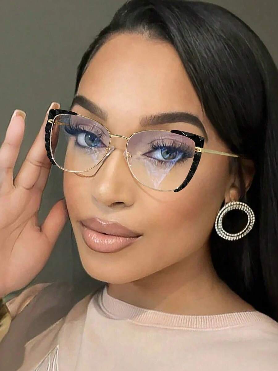 1/2/3 Pcs Women Metal Frame Cat Eye Fashion Eyeglasses Frame, Suitable For Daily Reading And Commuting - Multicolor - View 1
