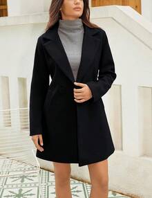 Women's Wool Pea Coat Double Breasted Midi Trench Coat - Camel - View 4