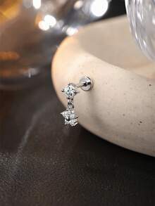 1 chiếc mặt dây chuyền hình hoa 5 cánh bằng bạc sterling 925 tinh tế, đính đá Moissanite, kiểu dáng phẳng, thích hợp cho xỏ khuyên sụn tai, trang sức không gây dị ứng, quà tặng cho phụ nữ và bé gái, thích hợp đeo hàng ngày, dự tiệc, đám cưới. - Bạc - Xem 4