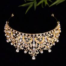 欧美奢华水晶巴洛克皇冠，新娘写真，生日，婚纱头饰，跨境流行皇冠 - 白色 - 查看 2