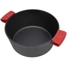 Pre-Seasoned 5 Quart 2-In-1 Cast Iron Dutch Oven – Dual Handle Camping Pot With 2 Silicone Handle Covers For Fireplace, BBQ, Baking & Campfire Cooking - Black - View 2