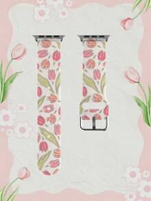 1条柔软弹性透气替换表带，浅绿色叶子和粉色郁金香图案，兼容三星、荣耀智能手表，尺寸可选38mm、40mm、41mm、42mm、46mm、45mm、44mm、49mm，兼容Ultra系列SE/11/10/9/8/7/6/5/4/3/2/1，休闲日常佩戴，花卉图案，节日礼物之选。 - 彩色 - 查看 15