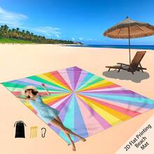 1pc 185*235CM Colorful Line Geometric Striped Pattern Printed Waterproof Anti-Sand Large Beach Blanket, Suitable For 2-3 People Leisure Beach Vacation, Lightweight Thin Durable Outdoor Camping Picnic Mat - B - View 7