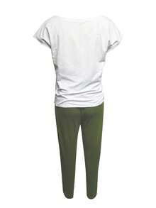 夏季休闲字母印花短袖T恤和九分裤两件套 - 綠色 - 查看 3