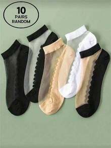 1/5/10 Pairs Lace Transparent Nude/Black/White Hollow Breathable Lightweight Fashionable Socks, Suitable For Campus And Daily Wear - Multicolor - View 13