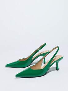 女士高跟鞋，尖头高跟鞋，时尚细高跟鞋，后系带凉鞋 - 綠色 - 查看 7