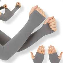 1 Pair Of Glacial Silk Solid Color Arm Sleeves, Summer Cooling Sun Protection For Outdoor Activities Such As Running, Fishing And Halloween - 灰色 - 查看 1