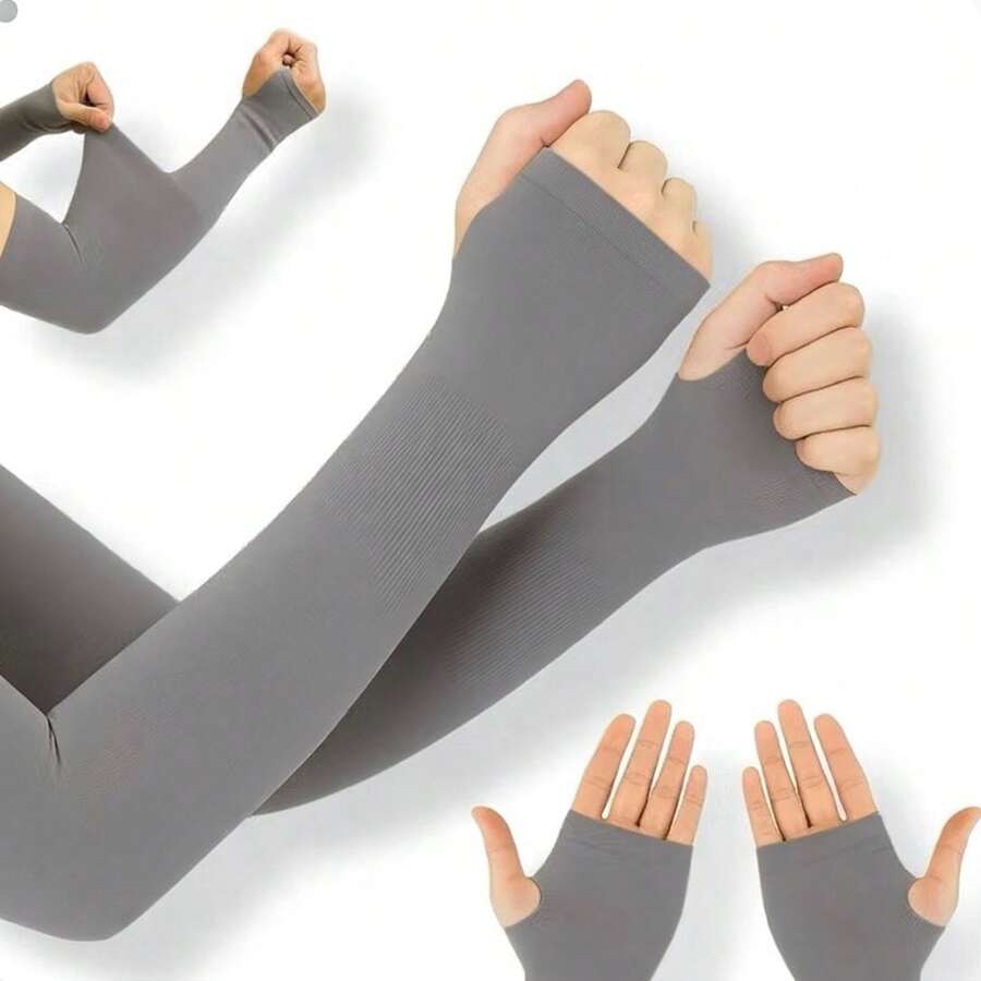 1 Pair Of Glacial Silk Solid Color Arm Sleeves, Summer Cooling Sun Protection For Outdoor Activities Such As Running, Fishing And Halloween - 灰色 - 查看 1
