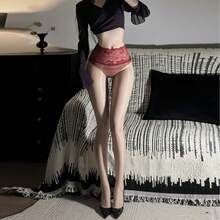 Summer White Silk Garter Belt Anti-Snag Long Tube Black Garter Stockings Fishnet Stockings Lace Over--Knee Socks Women - Đáy quần ren màu đỏ da không đường may - Xem 12