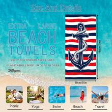 1pc Anchor Striped Beach Towel, Super Soft Fiber Extra Large Beach Blanket, Super Absorbent Bath Towel, Suitable For Travel, Swimming Pool, Diving, Surfing, Yoga, Camping, Available In Multiple Sizes, Beach Accessories For Beach, Pool, Travel, Camping, Yoga - A - View 14