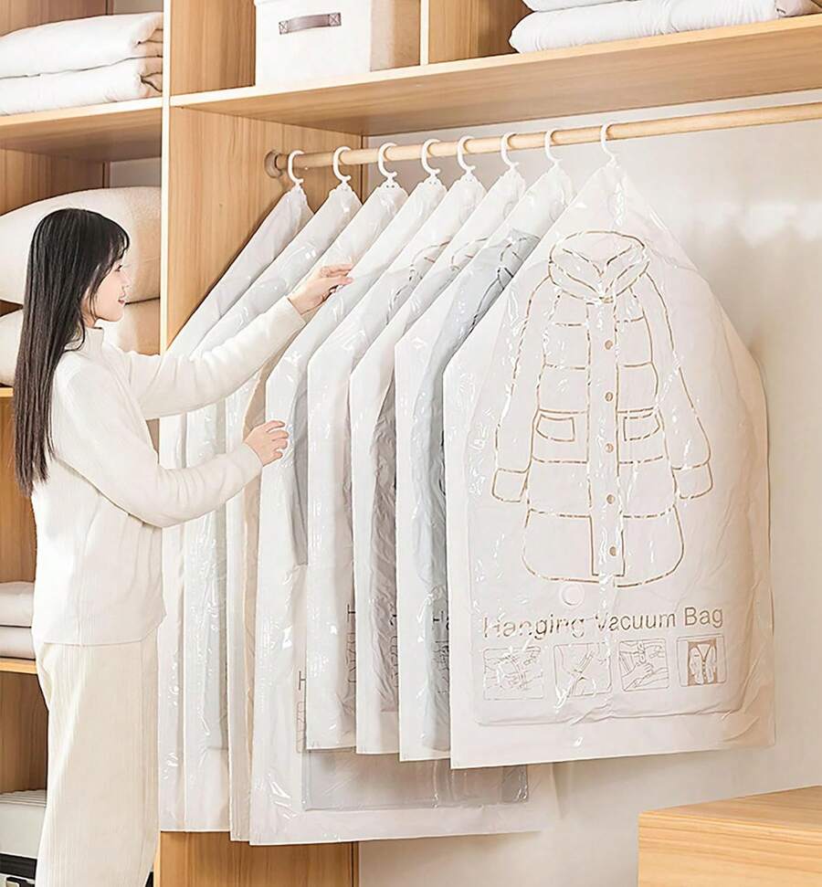 6 Pack Hanging Vacuum Storage Bags, Large Hanging Space Saver Bags, Hanging Storage Bags For Clothes, Vacuum Sealed For Suits, Dress, Jackets, Closet Organizer For Moving Supplies - US A Type Plug(110-127V) - View 1