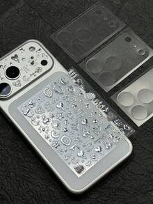 Alloy Camera Lens Protector Silver Metallic Cute Y2K Decorative Stickers Compatible With Iphone 17 Pro & 17 Pro Max Cute Y2K Star Moon Heart Self-Adhesive Lens Protector Decals, Bling Phone Camera Frame Decor.1 X Decorative Sticker + 3 X Camera Lens Protectors Spring Birthday Gift - Metal Heart - View 7