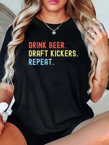 100% Algodón Unisex Bebe Cerveza. Camiseta Divertida Draft Kickers para Fiesta de Draft de Fútbol Fantasía, Camisetas Gráficas - Camiseta de Manga Corta Estampada - Negro - Ver 6