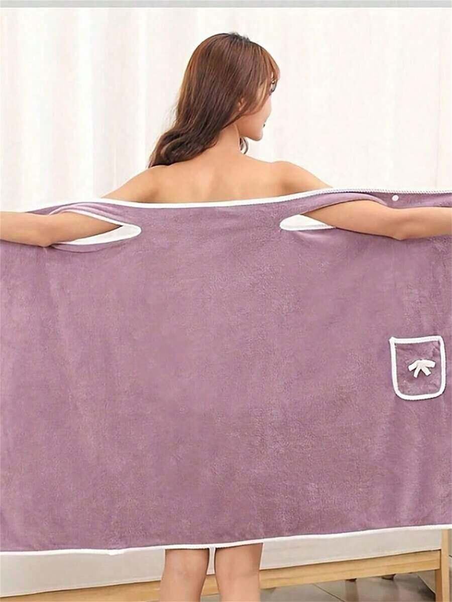 1pc Women's Bath Towel (Size: 80cm*135cm), Quick-Dry Shower Spa Beach Robe For Girls, Washable, Soft Coral Fleece Towel With Pocket, Women's Towel Set, Wearable Towel With Pocket, Super Soft Adjustable Bathrobe, Suitable For Bathroom, Beach, Swimming, Changing, School, Back To School, Travel, Travel Essentials, Home Essentials, Towel, Skincare - Multicolor - View 1