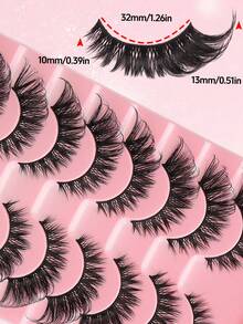 10对俄罗斯仿貂毛假睫毛，D卷蓬松假睫毛，浓密卷翘假睫毛，睫毛嫁接，化妆假睫毛 - 黑色 - 查看 3