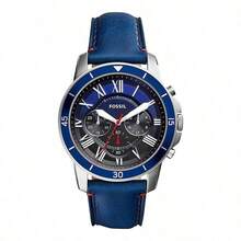 Đồng hồ nam Fossil FS5373 Chronograph với dây đeo da màu xanh dương. - Màu xanh lam - Xem 9
