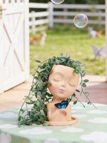 Facial Planter/Pot, Suitable For Indoor And Outdoor Plants, Made Of Resin, Suitable For Succulents, With Drainage Hole, Cute Lady Face Shaped Planter - A - View 4