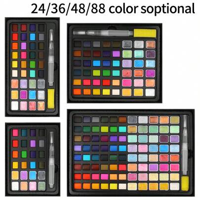opeth 24/36/48/88 Colors Pearl Powder Solid Watercolor Paint Set, Water-Soluble Metallic Pearl Pigments With 1 Water Brush, Vivid Colors, High Saturation, Portable Packaging For Convenient Outdoor Painting & Sketching, Ideal For Professional Artists & Hobbyists