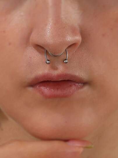 Versatile Simple Fake Piercing Nose Septum Ring Elegant Nose Jewelry Decor For Women Girls 1 Pc,Fashionable Women's Nose Ring/With Pointed Cone, Multiple Wearing Functions, Suitable For Nose/Lips/Ears.