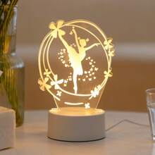 1 pieza Luz de noche creativa de ballet con luz cálida 3D, lámpara de decoración del hogar con bailarina de ballet elegante alimentada por USB, regalo ideal para amantes de la danza, cumpleaños y festividades - Amarillo - Ver 7