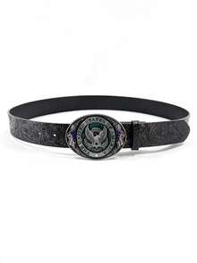 1pc Unisex Retro Embossed & US Flag Alloy Buckle, Casual Western Style Belt For Men - Multicolor - View 3