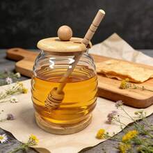 Bamboo Bottom Honey Pot With Spoon - Transparent Glass Food Storage Jar With Airtight Lid, Suitable For Honey, Syrup, Jam. Reusable, Leak-Proof, Stylish Design For Kitchen Countertop Or Dining Table Decor - Multicolor - View 12